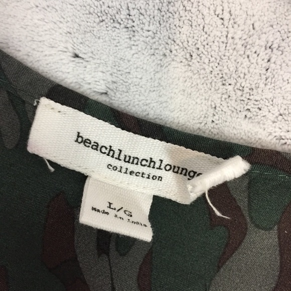 Beach Lunch Lounge Camo Floral Button Up Top Large Elastic Wrist Viscose Shirt - Picture 9 of 14